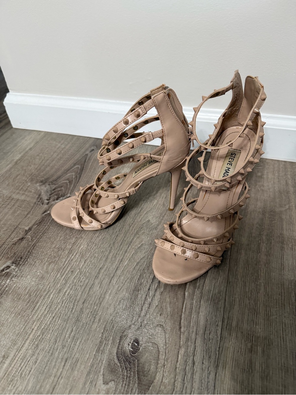 Steve Madden Blush Nude Studded Strappy Stiletto Sandals